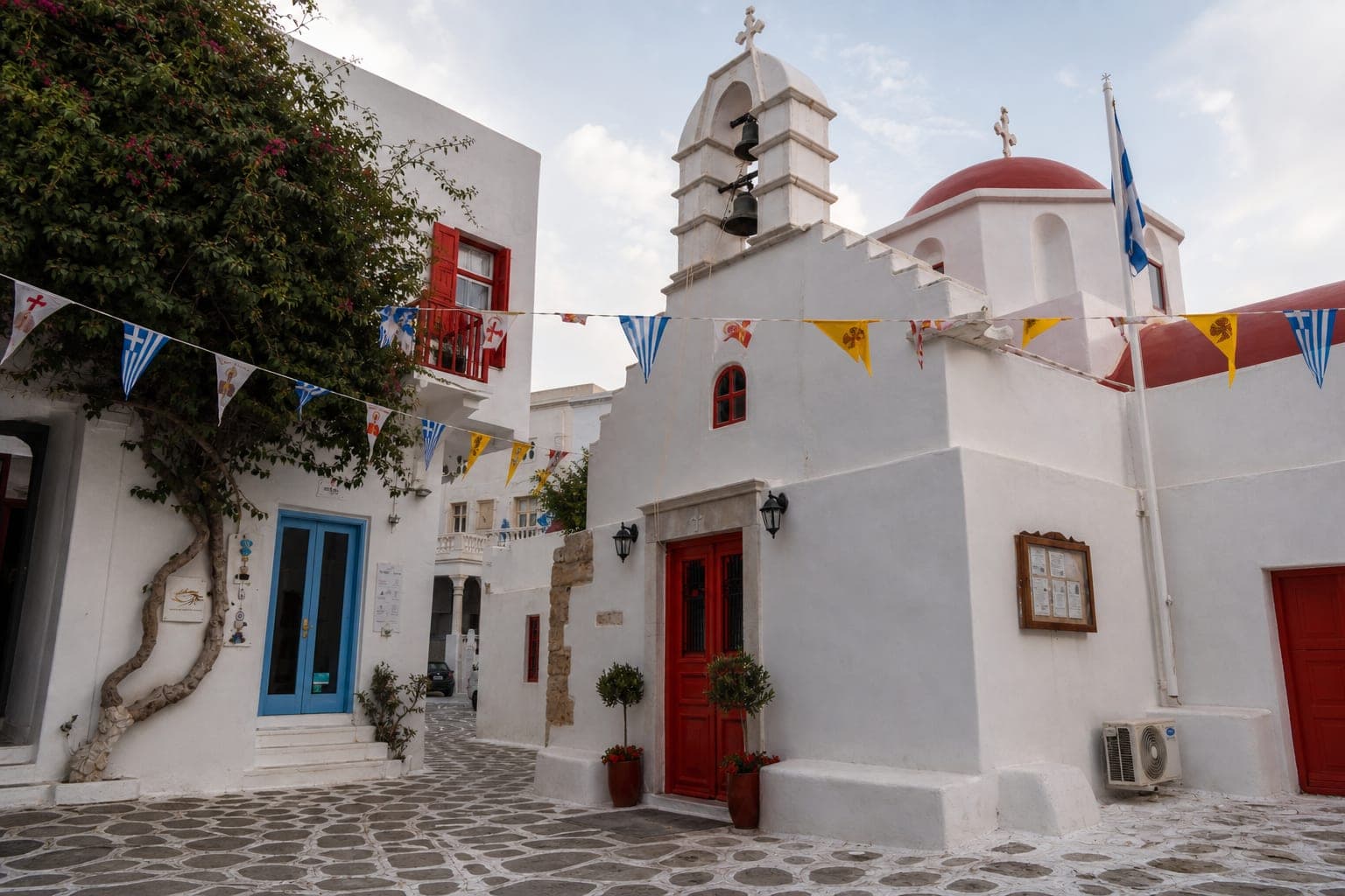 Chora Old Town streets in Mykonos, a popular island sightseeing area.