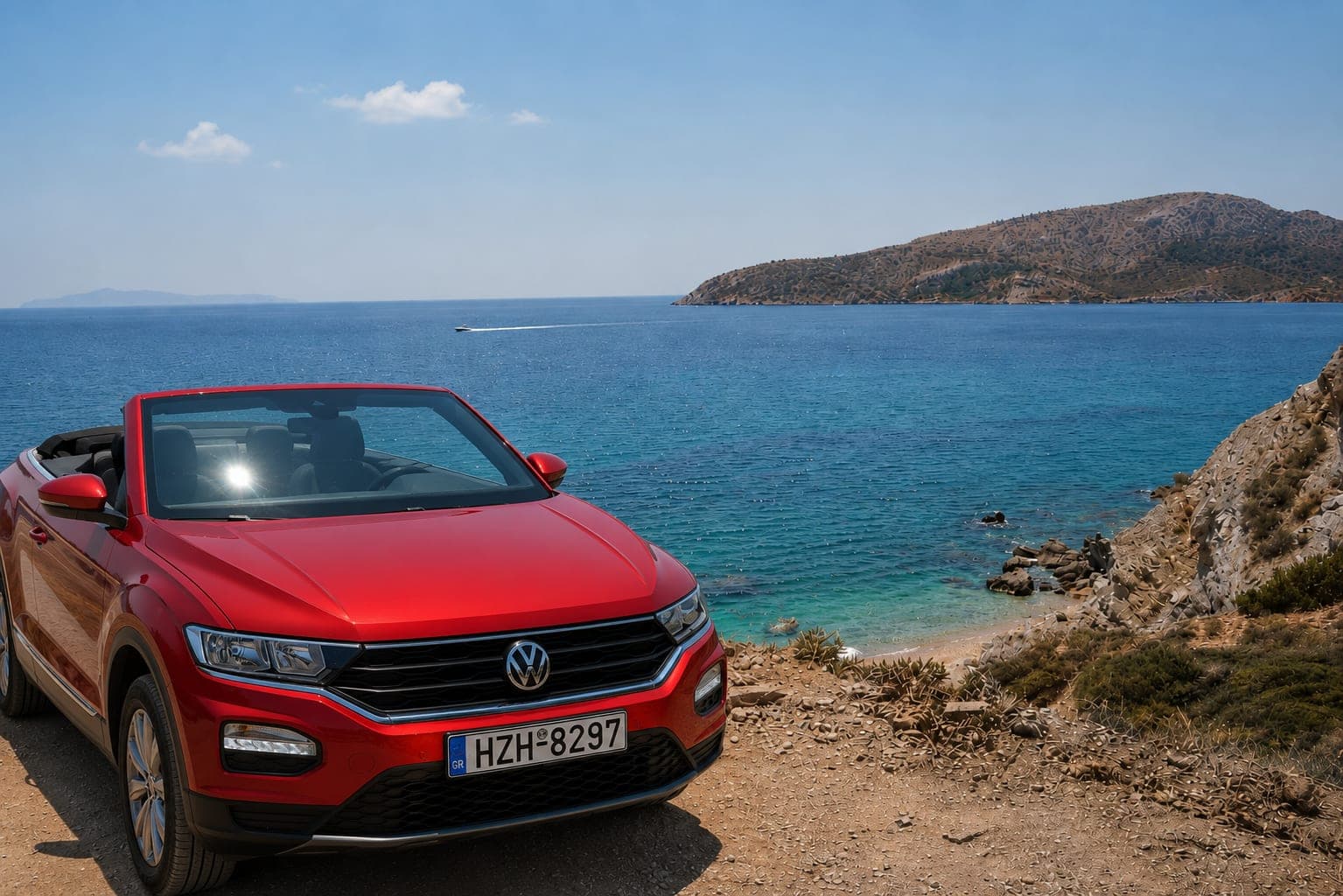 Rental car on a road in Athens, Greece