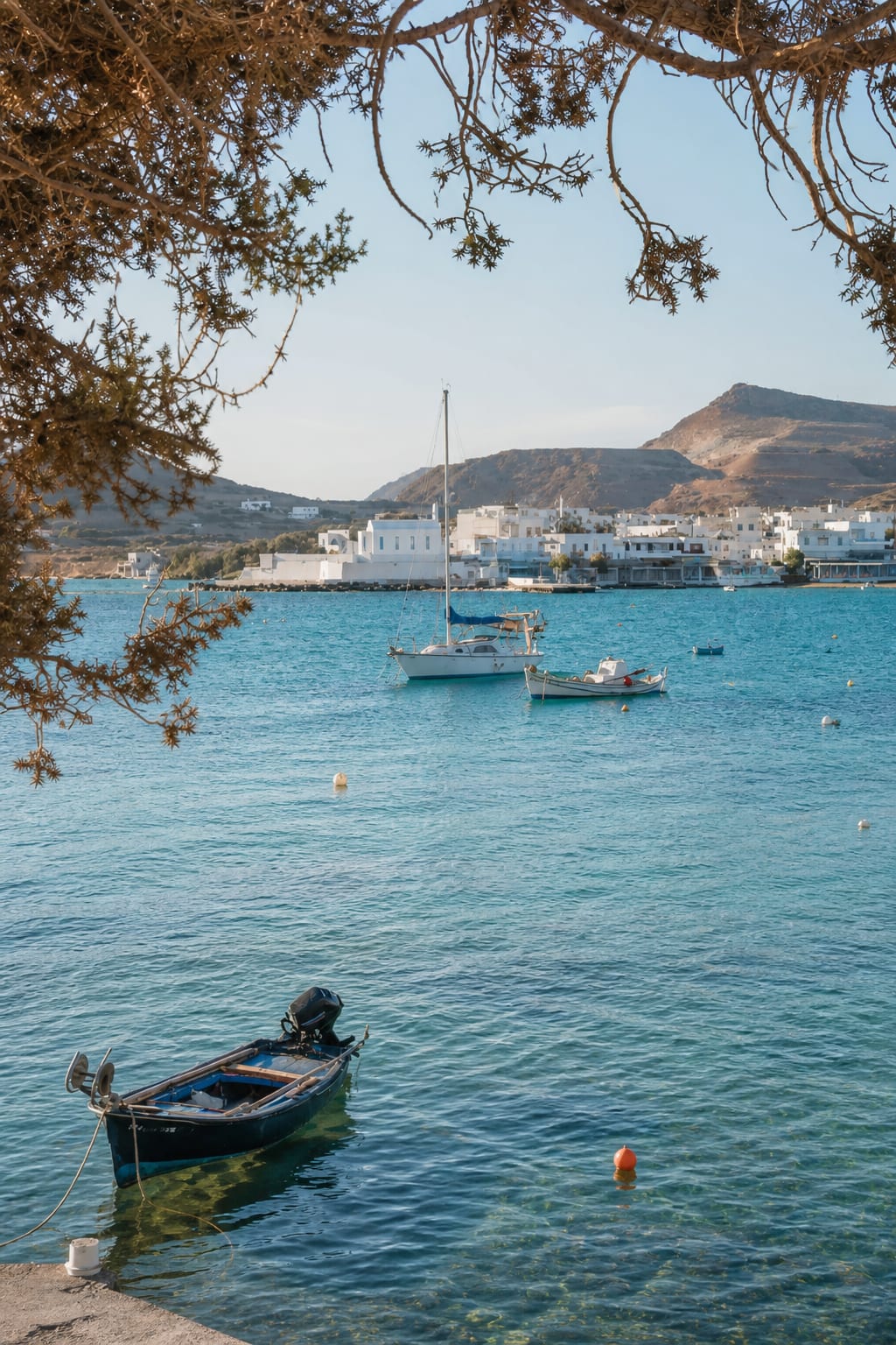 Pollonia village on Milos, a coastal destination for island sightseeing.