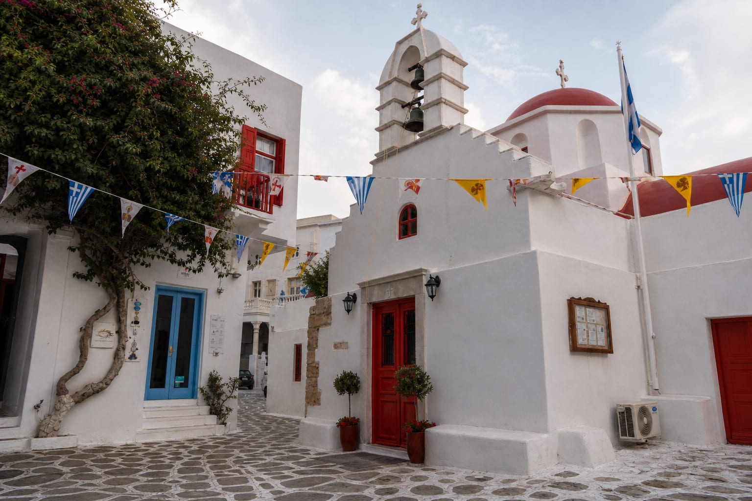 Chora Old Town streets in Mykonos, a popular island sightseeing area.