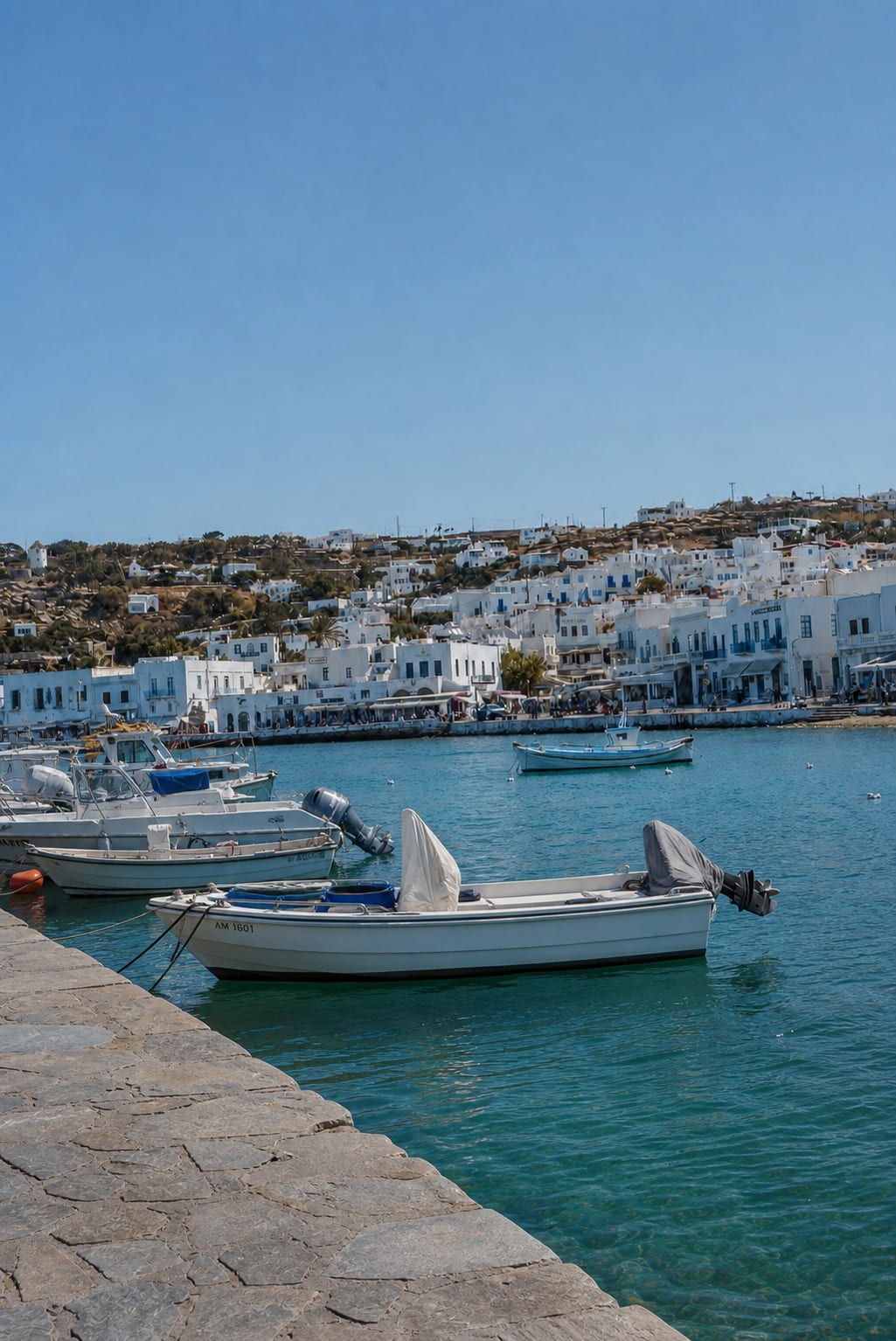 Mykonos Old Port area with waterfront views and nearby town streets.