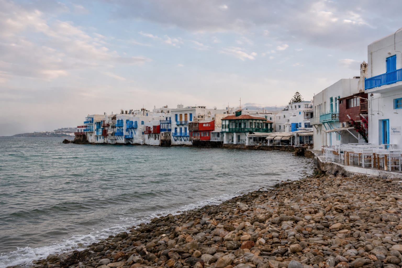 Little Venice waterfront in Mykonos, known for its seaside views.