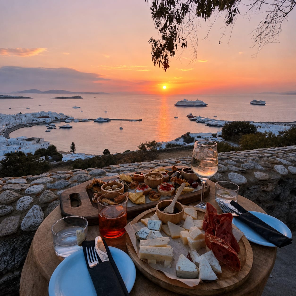 180 Sunset Bar in Mykonos, a popular spot for evening views.