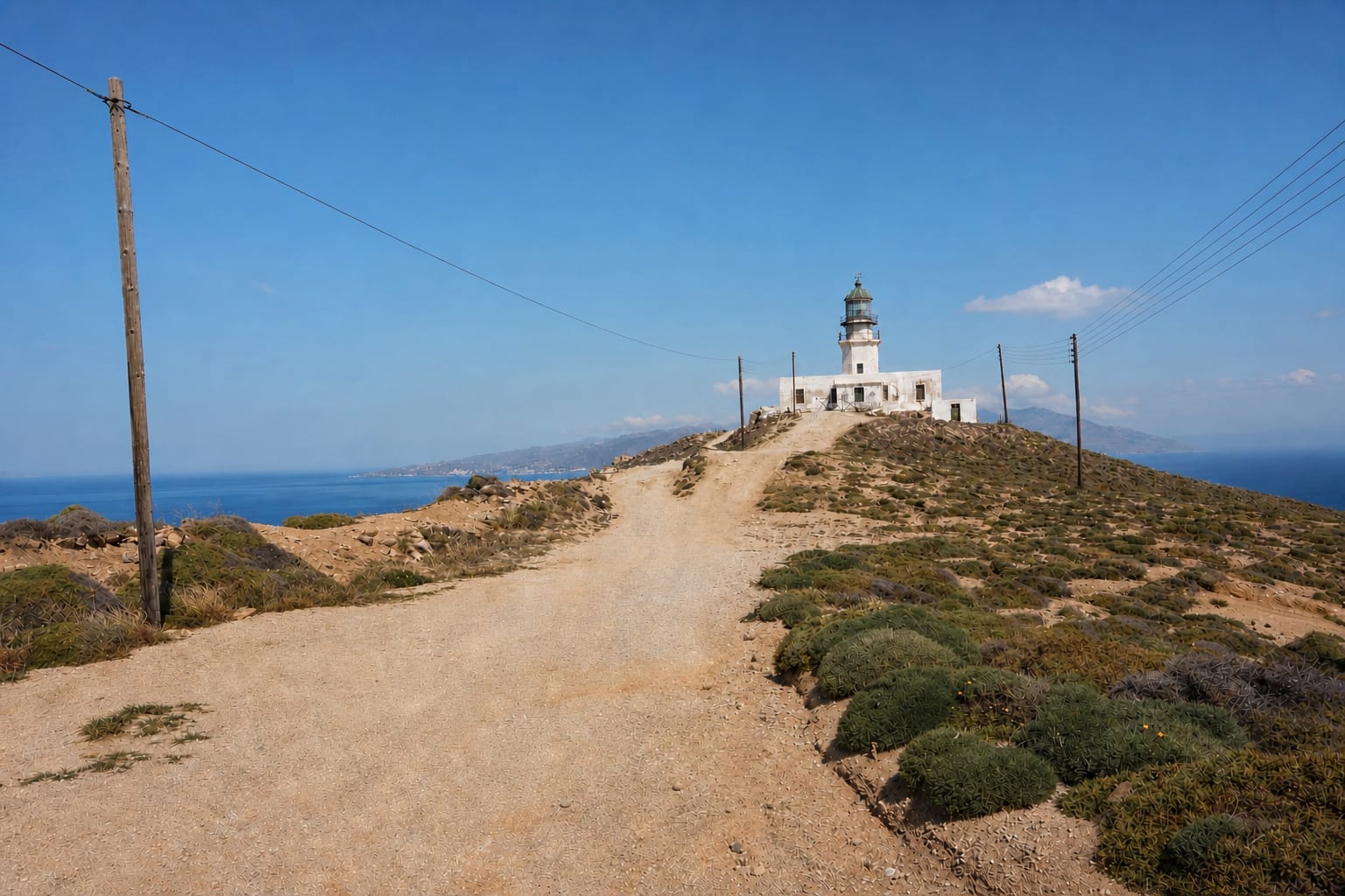 Mykonos Lighthouse, a scenic stop on an island road trip.