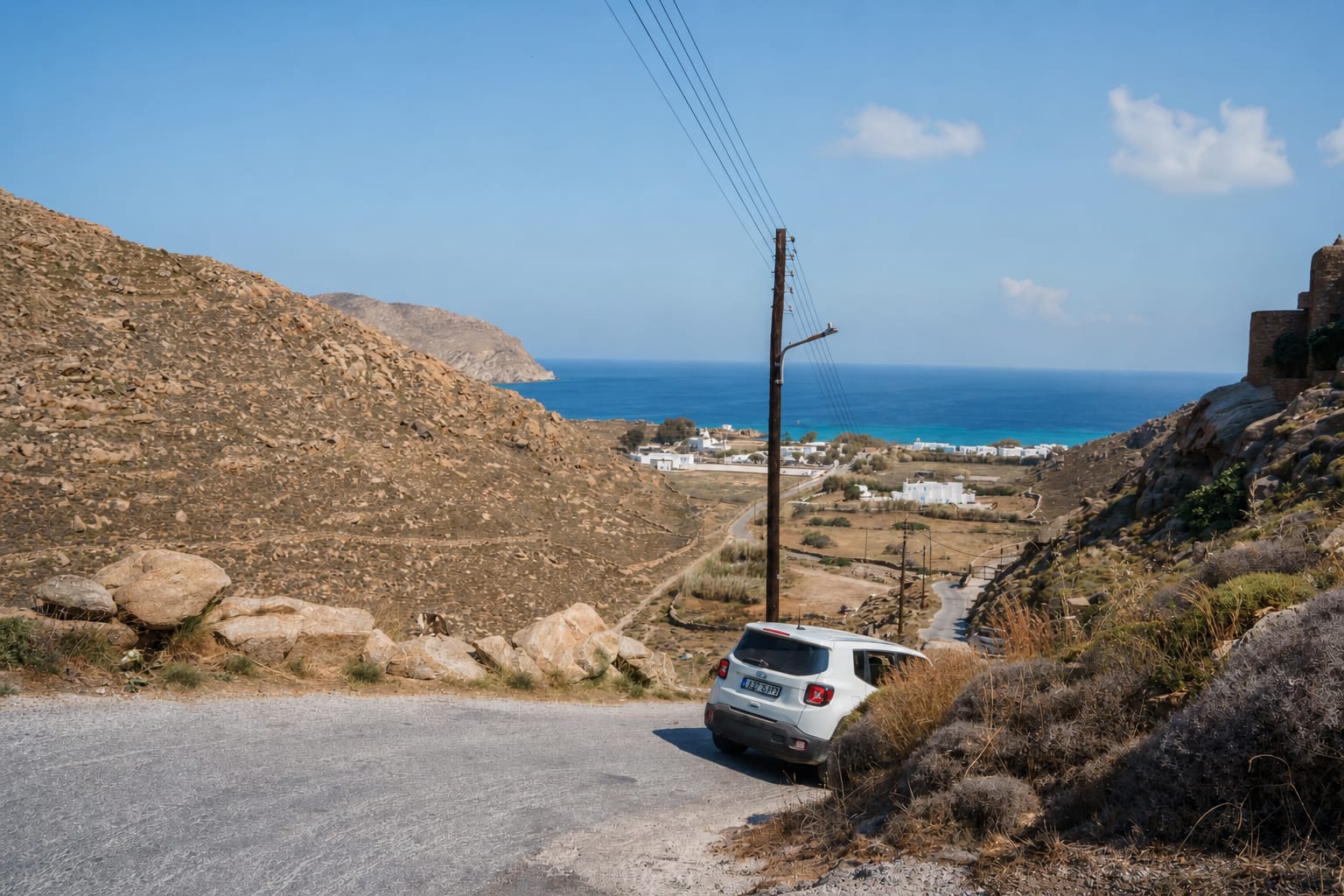 Road on Mykonos Island during a self-drive travel itinerary.