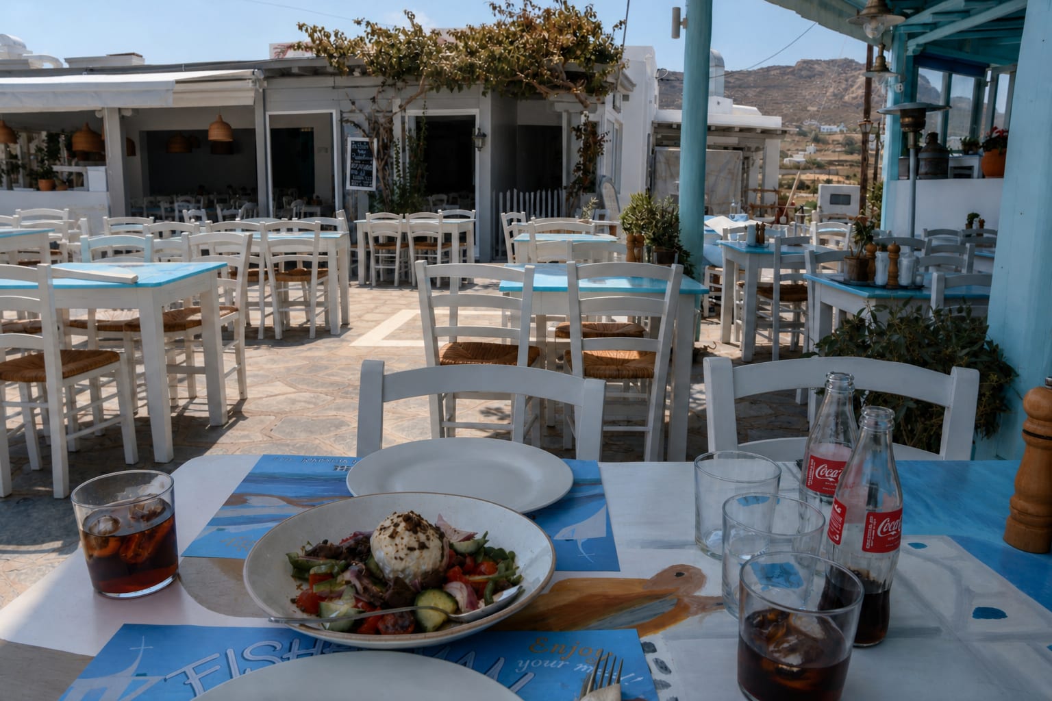Fisherman Giorgos & Marina restaurant in Ano Mera village, Mykonos.