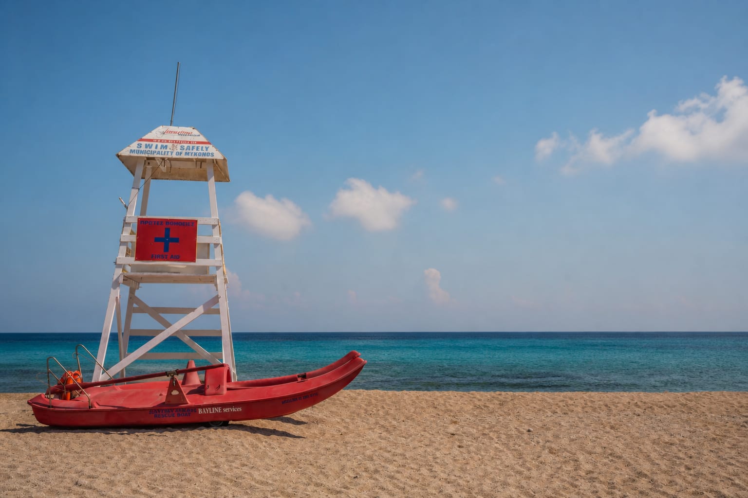 Paralia Agrari beach on the coast of Mykonos Island.