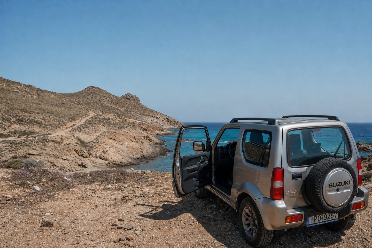 Rental car route during a three-day Mykonos travel itinerary.