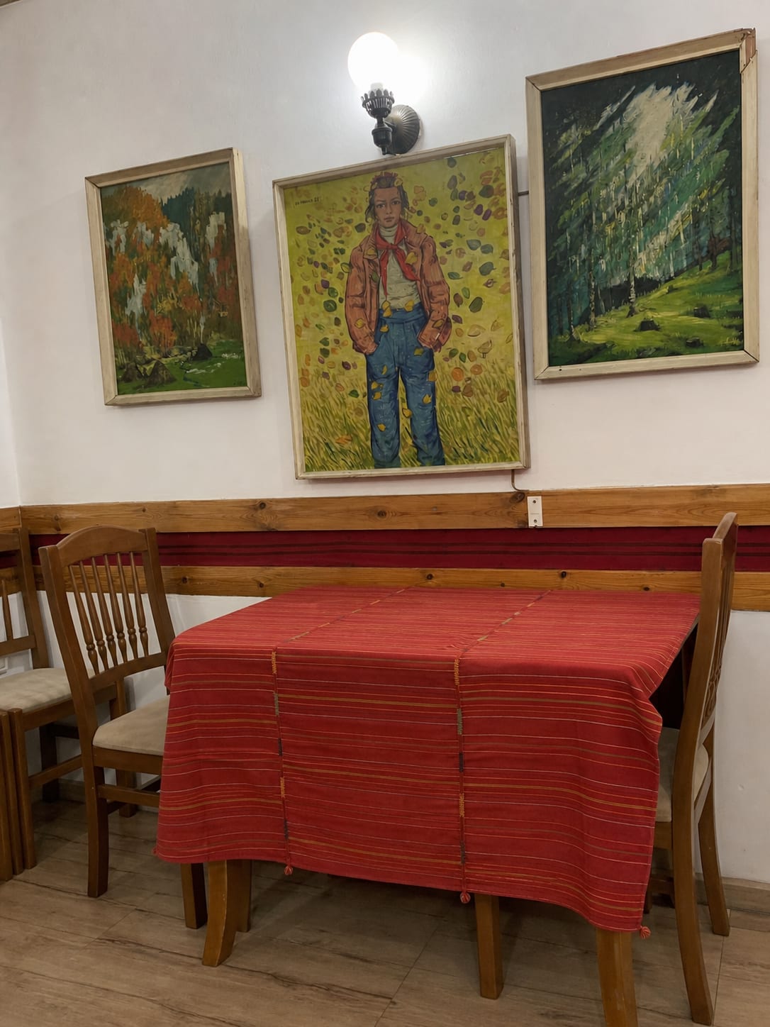 Traditional interior of Oda Restaurant in Tirana, Albania