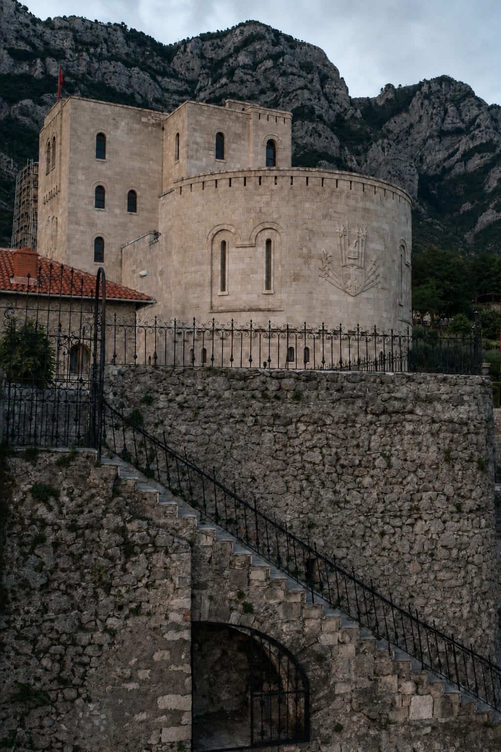 Traditional architecture and mountain scenery in Kruje, Albania
