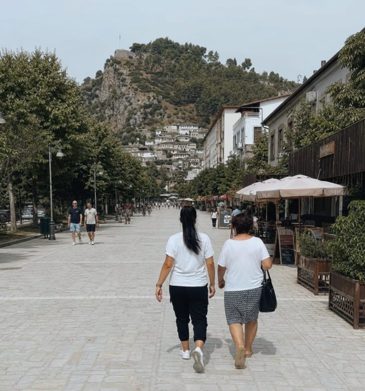 Pedestrian walking street in Berat, Albania