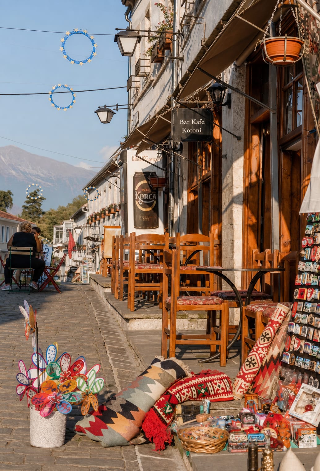 Stone streets and traditional architecture in Gjirokaster, Albania