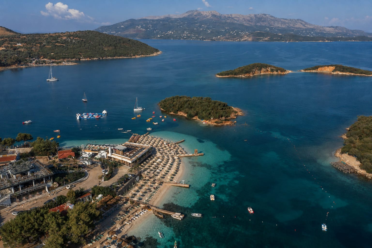 Beach and turquoise waters in Ksamil, Albania