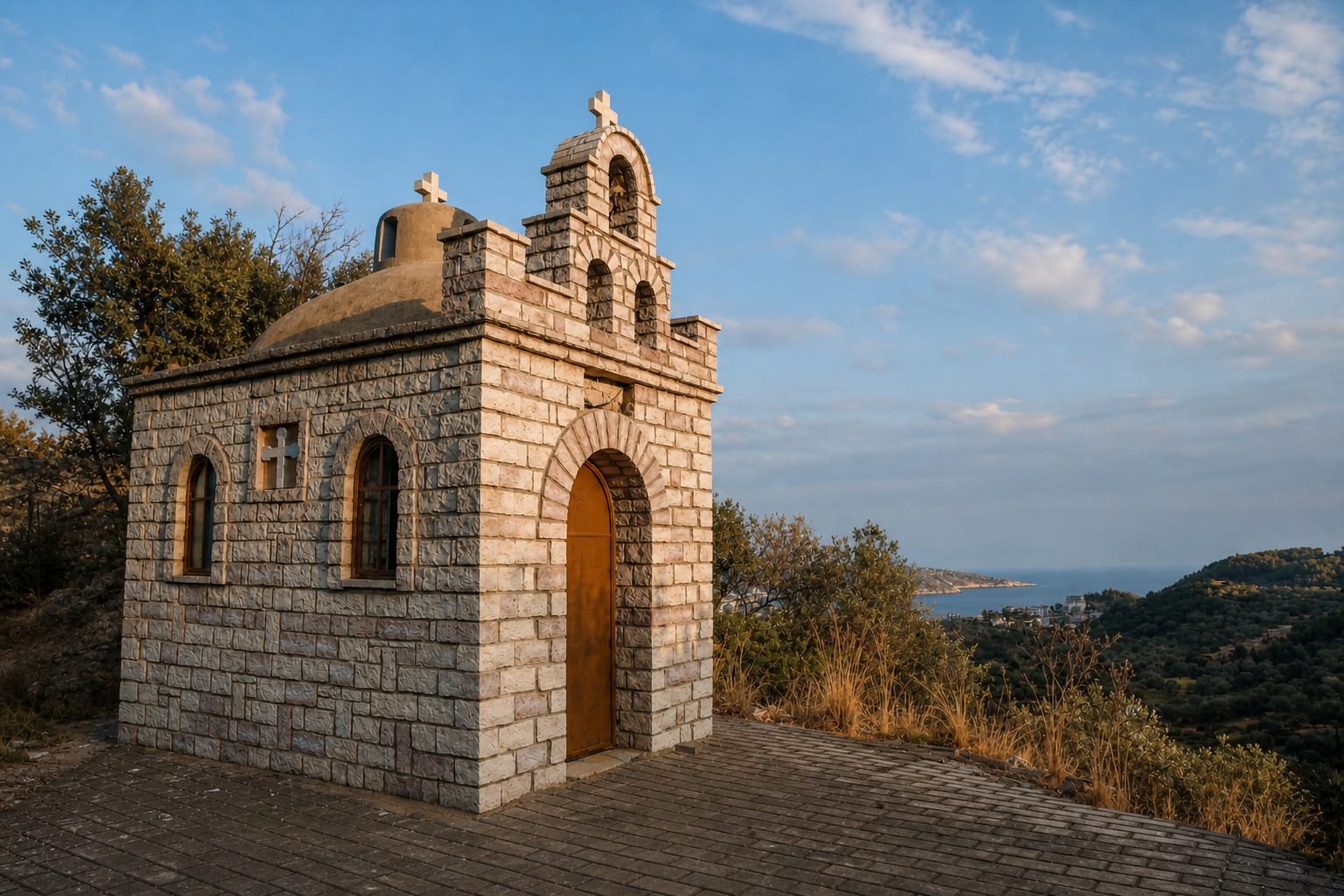 Coastal landscape of Himare town on the Albanian Riviera