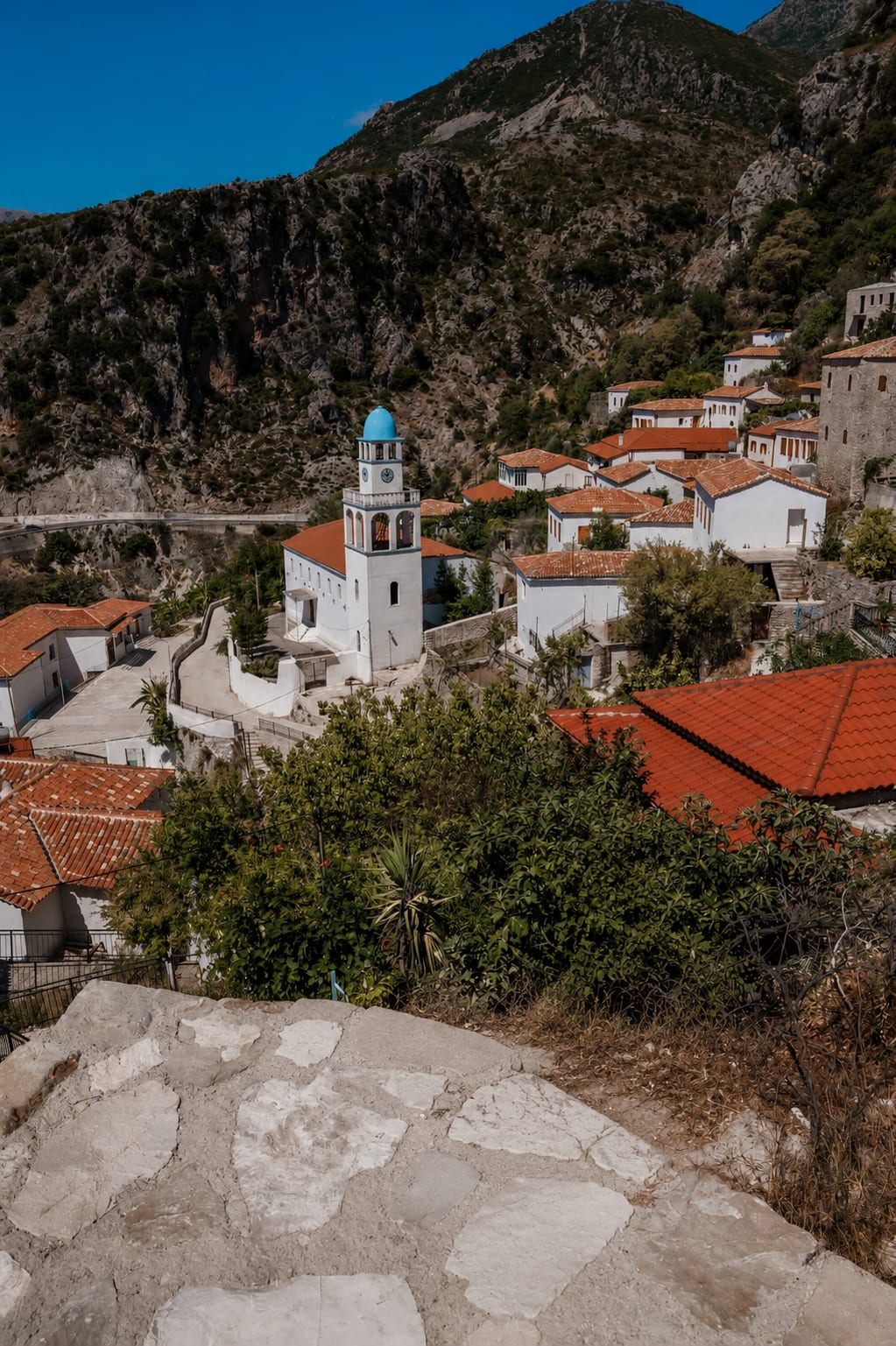 Dhermi Old Town church and traditional architecture in Albania