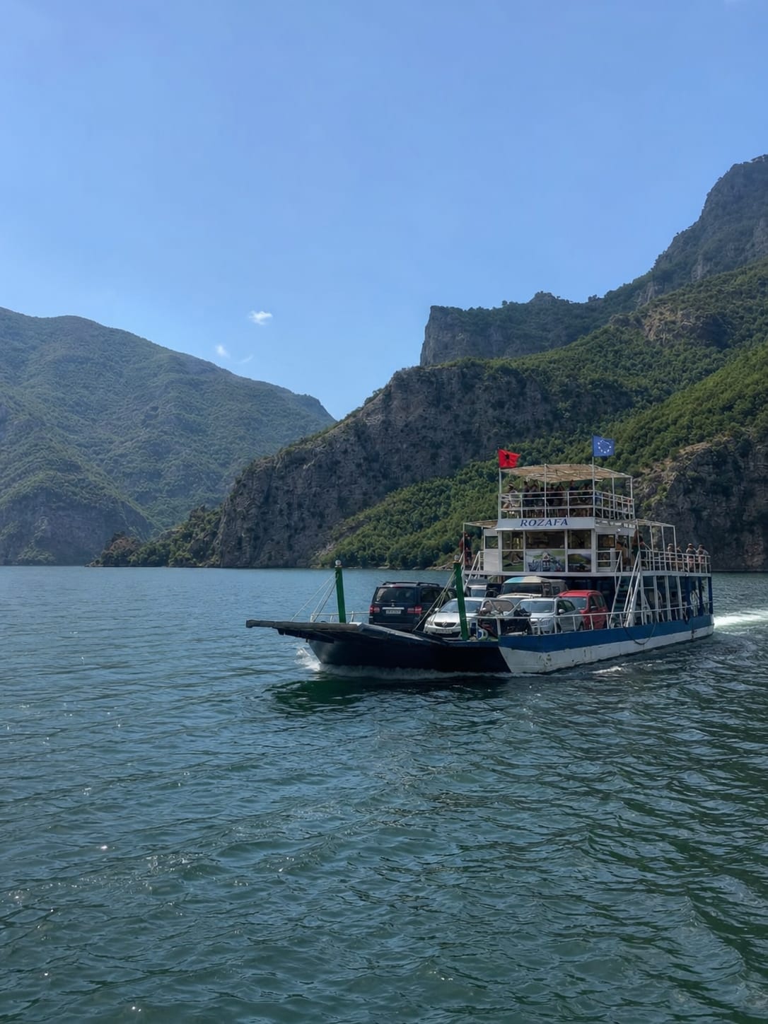 Scenic view of Komani Lake near Valbona in Albania.