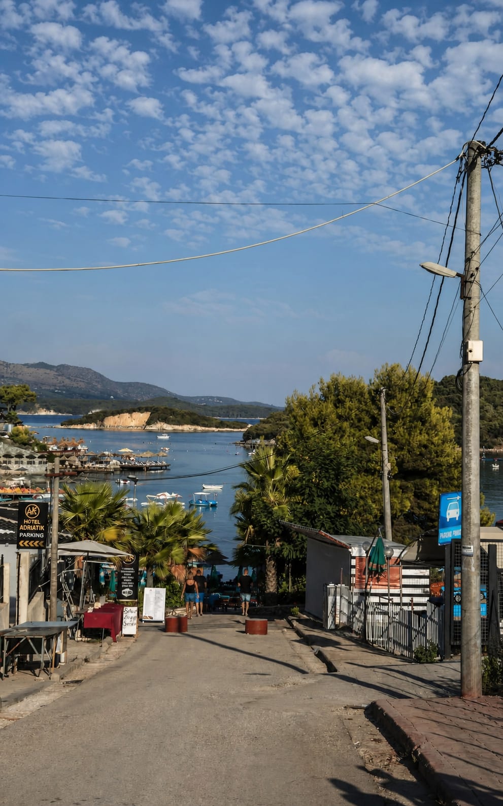 Road in Ksamil with sea views on the Albanian Riviera.