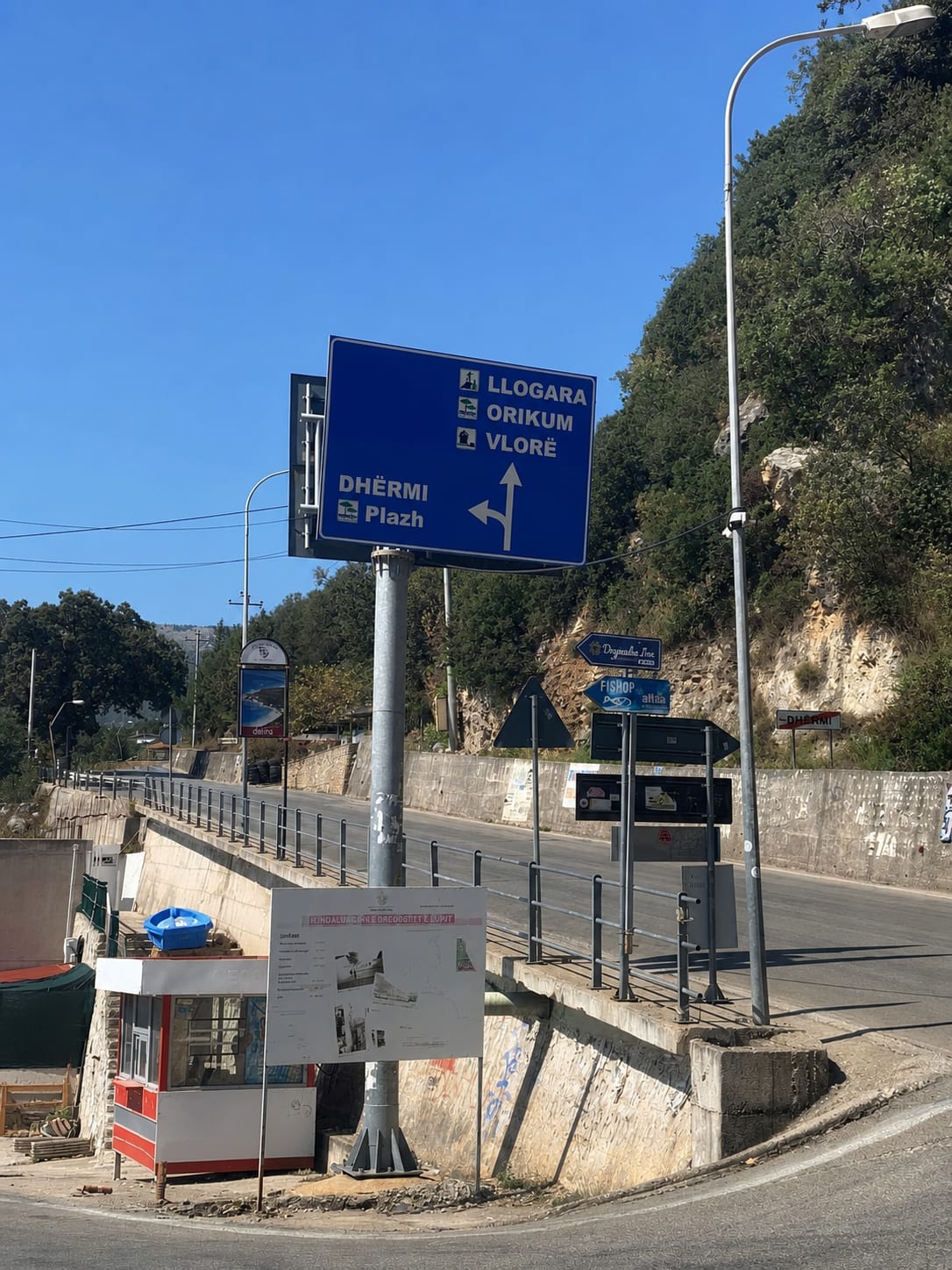 Main road junction through Dhërmi village in Albania.