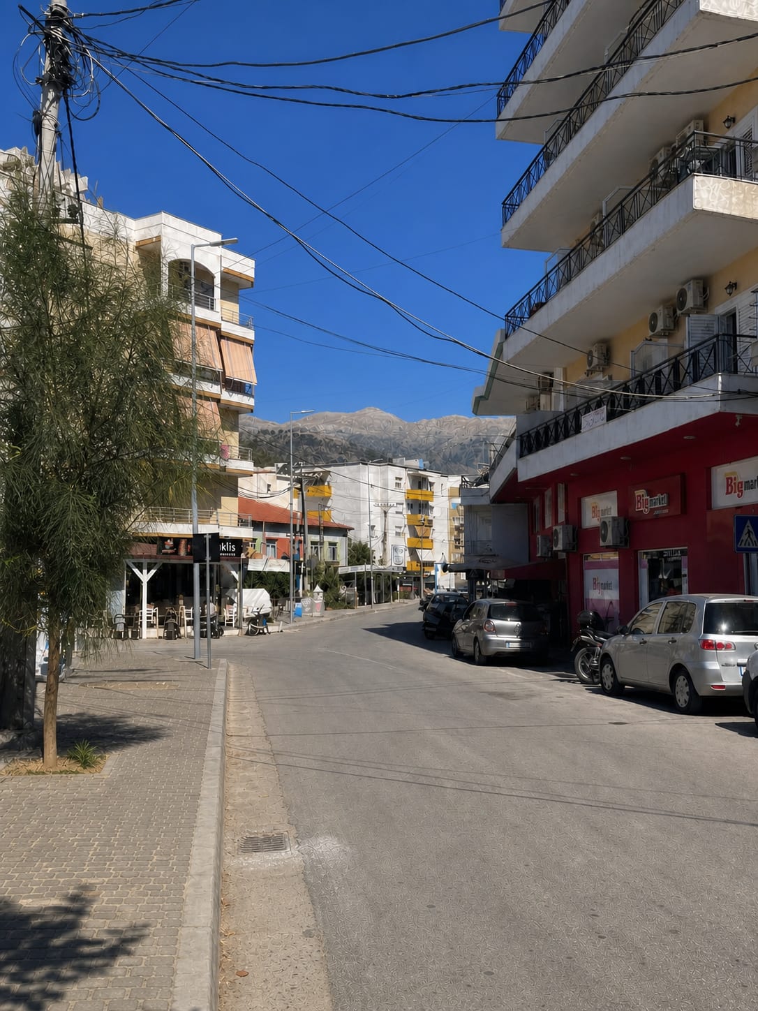 Main road in Himarë on the Albanian Riviera.