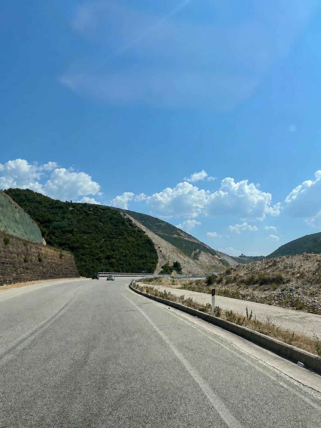 Scenic road views along a travel route through Albania.