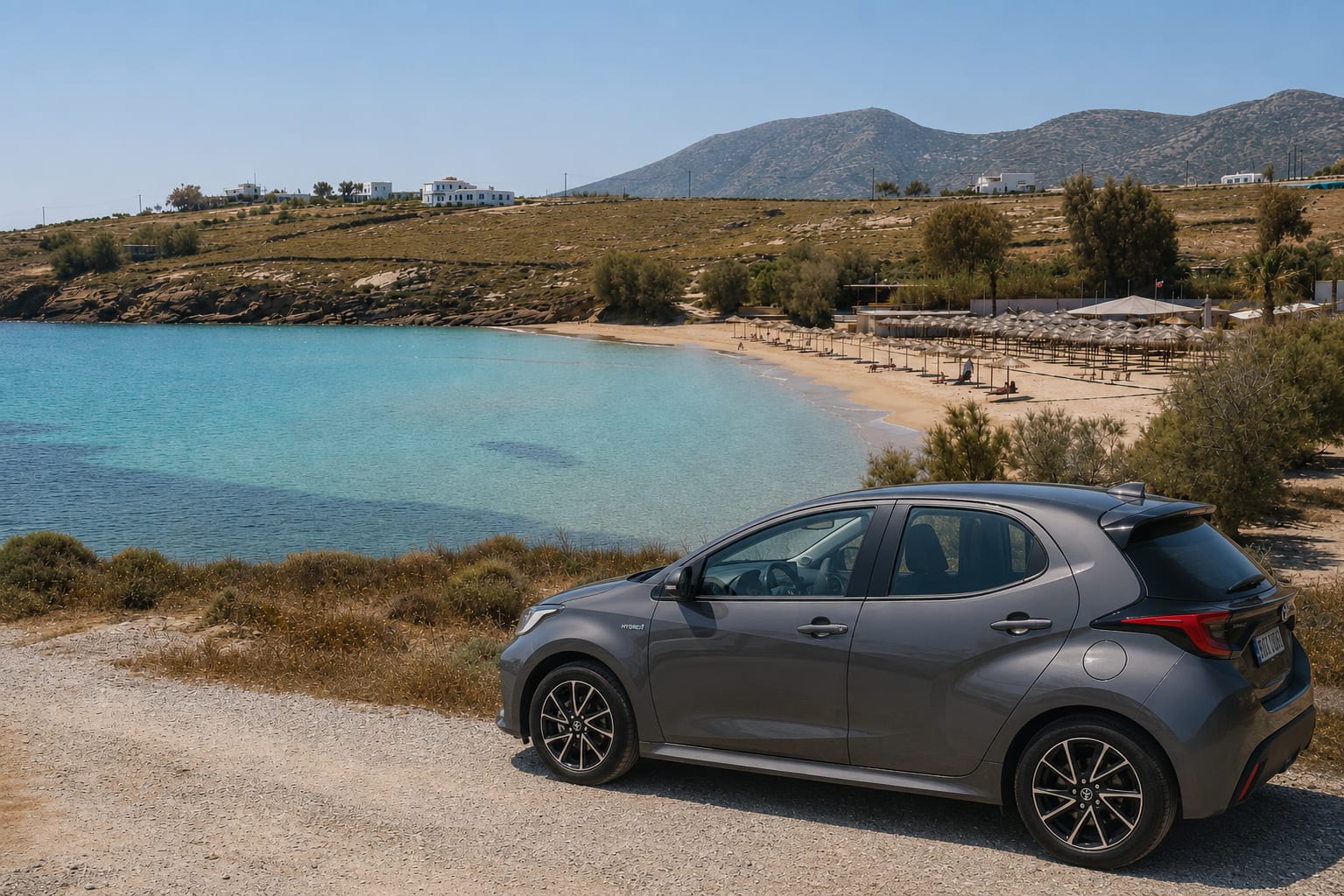 Compact rental car suited for driving on Greek roads