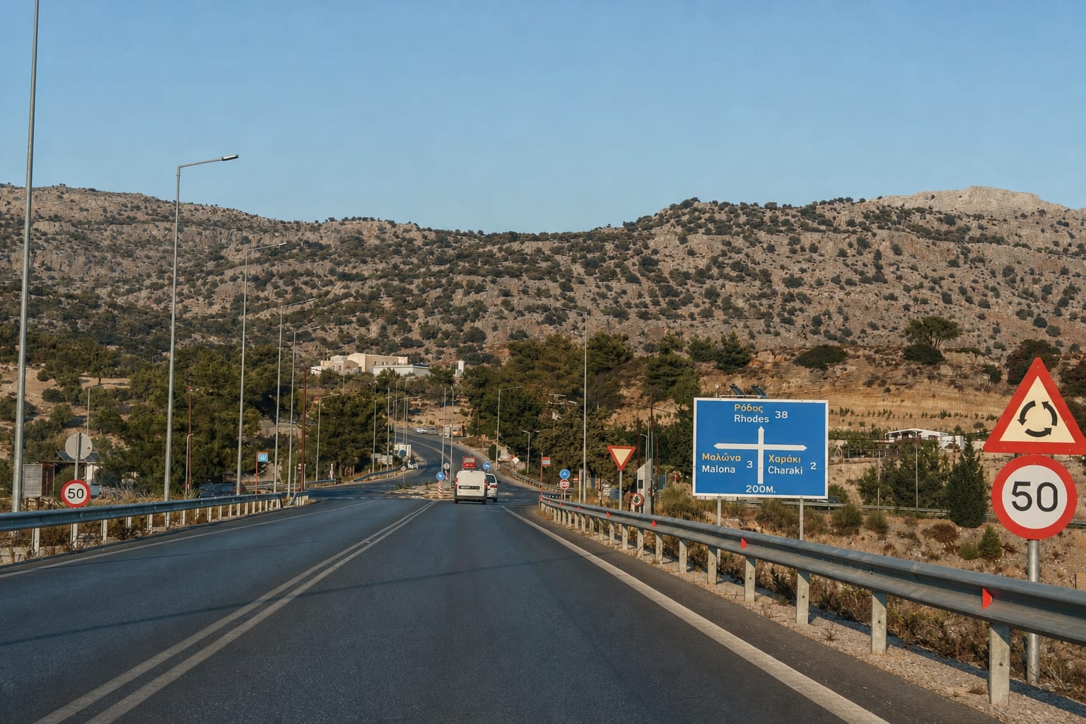 Road signs along a driving route in Greece
