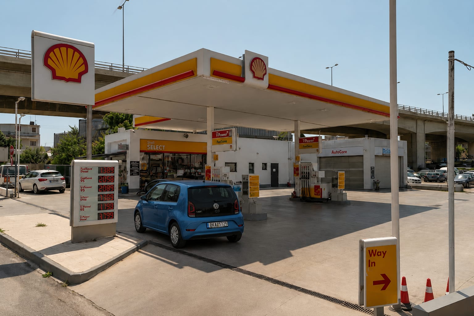 Petrol and gas station services along roads in Greece
