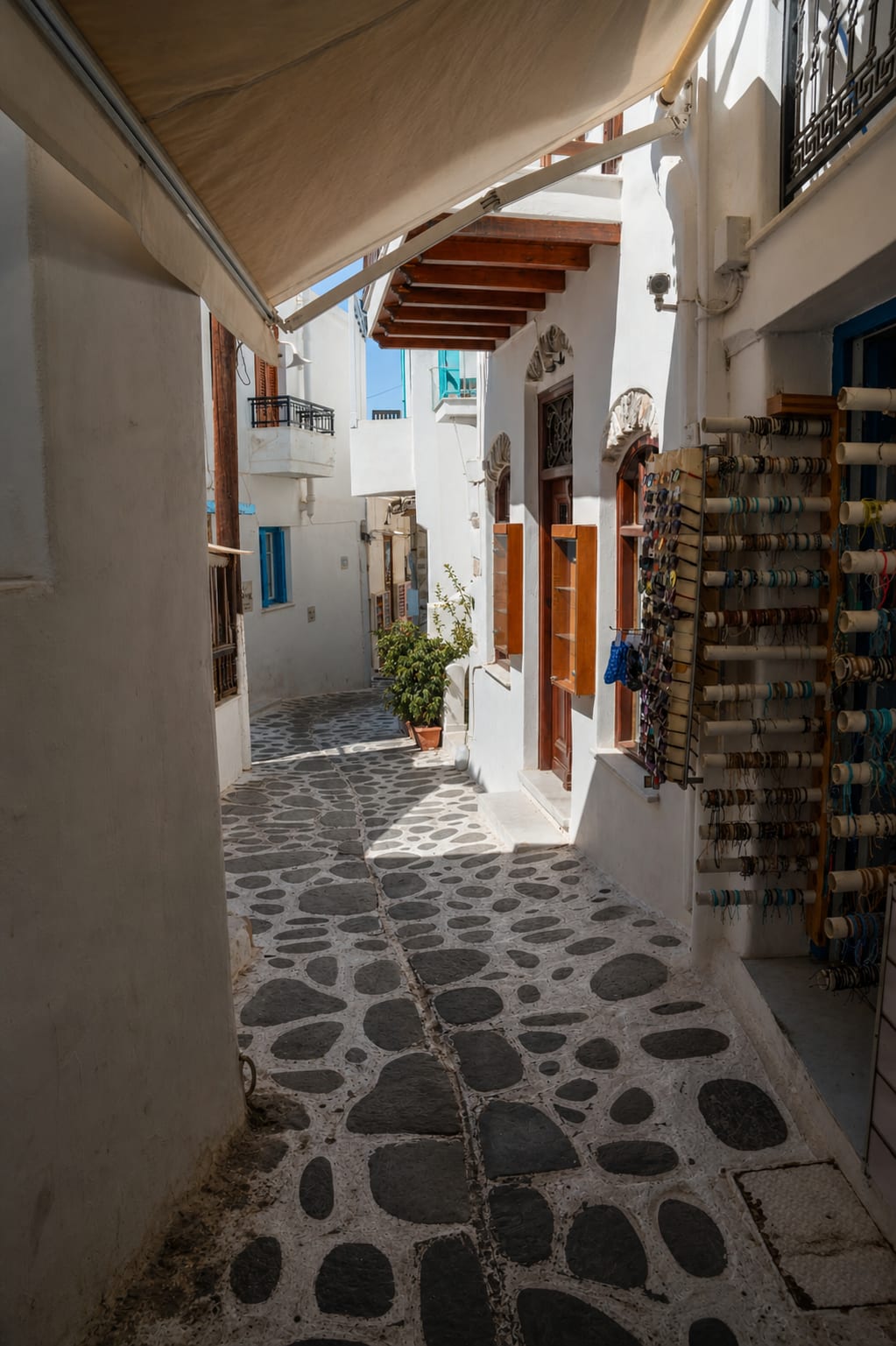 Old Town streets on the island of Naxos in Greece.