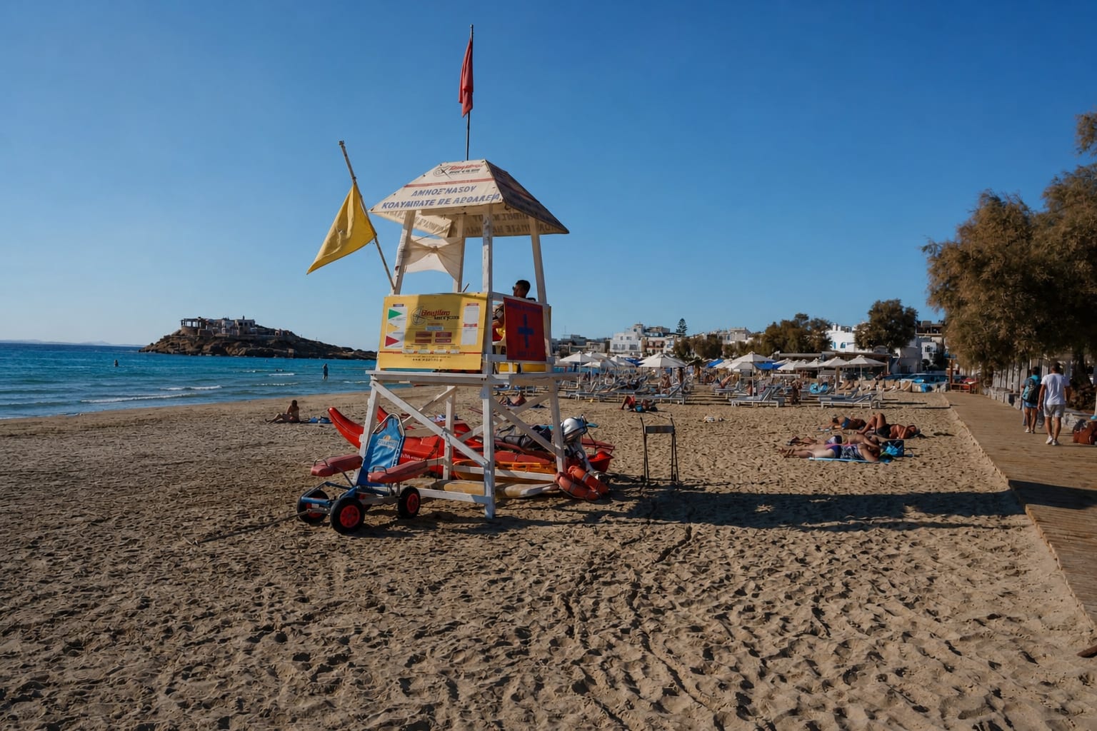 Agios Georgios Beach near Naxos Town on the island coast.
