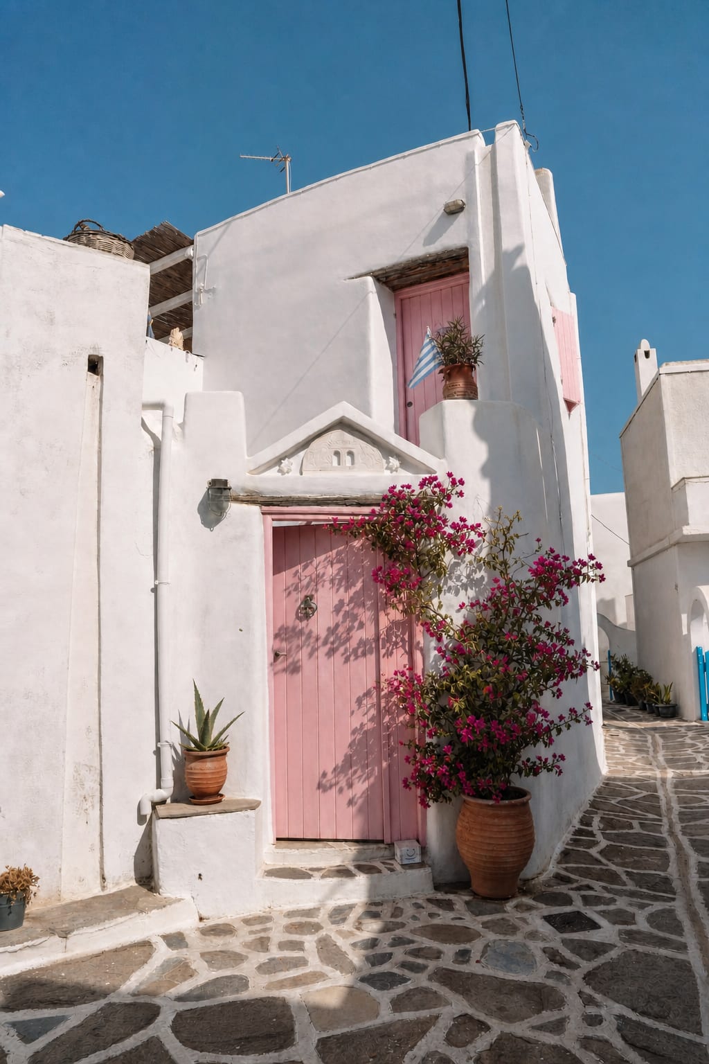 Marpissa village in Paros with traditional streets and Cycladic architecture.