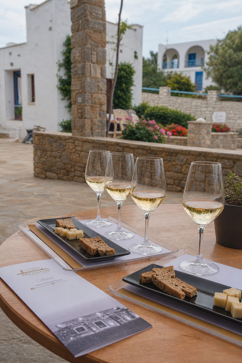 Moraitis Winery in Paros with vineyards and local wine production.