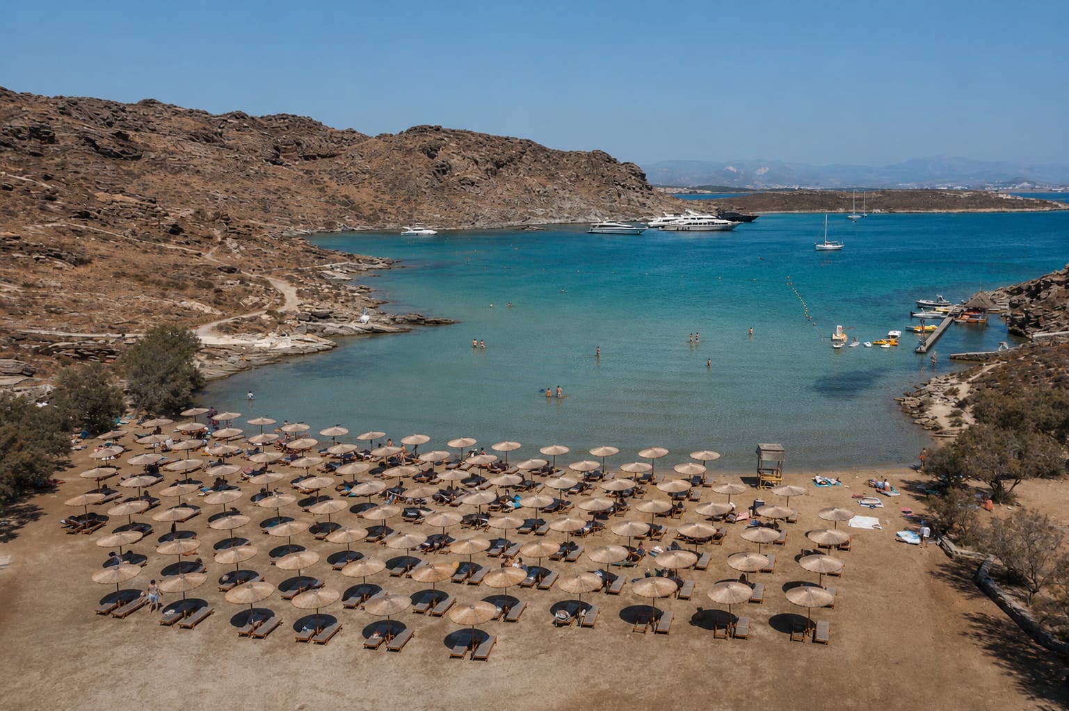 Monastiri Beach in Paros with turquoise water and a sheltered bay.