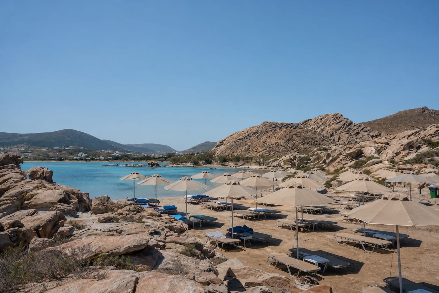 Kolymbithres Beach in Paros with clear water and distinctive rock formations.