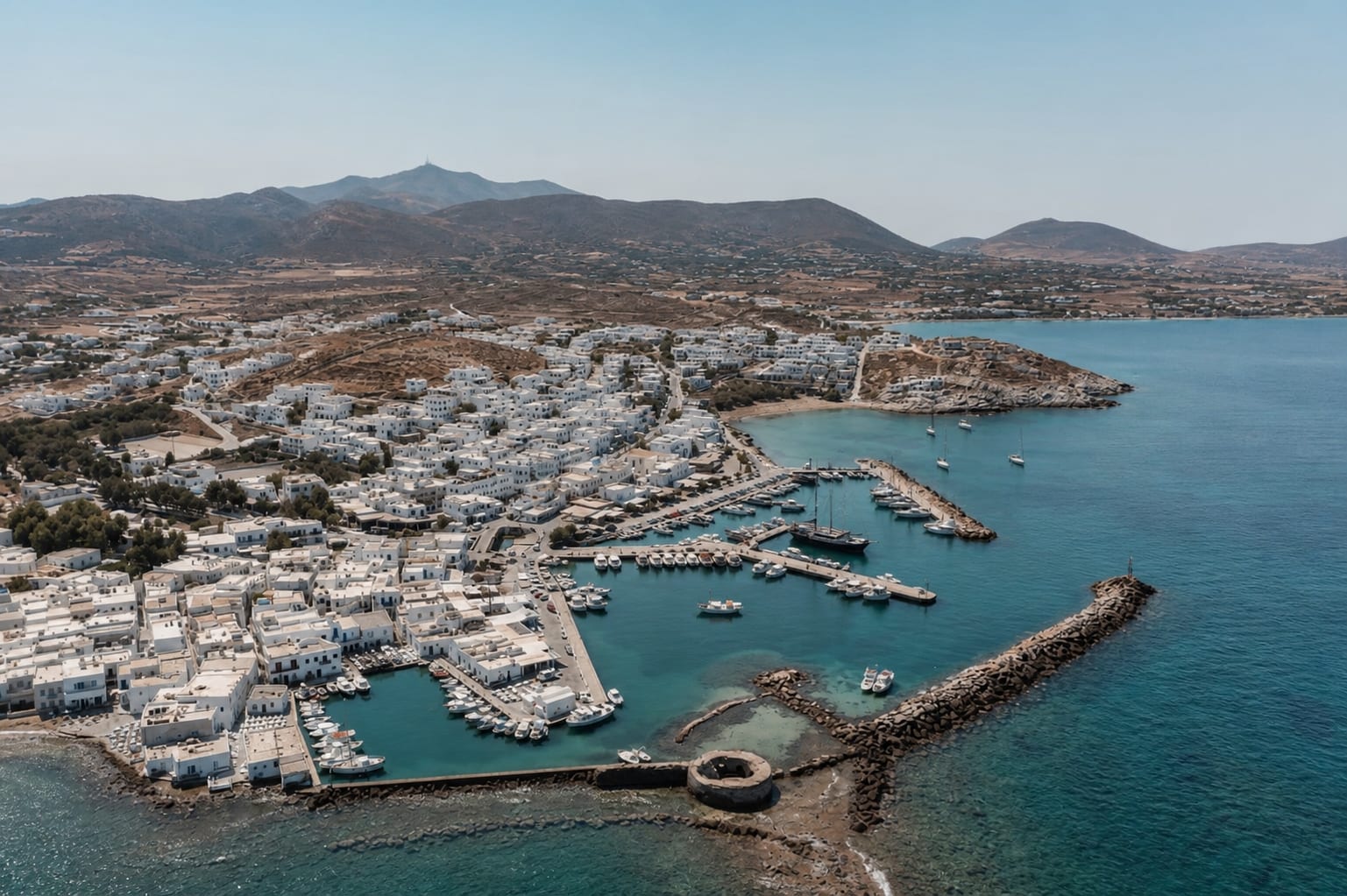 Naoussa town and coastline on Paros island
