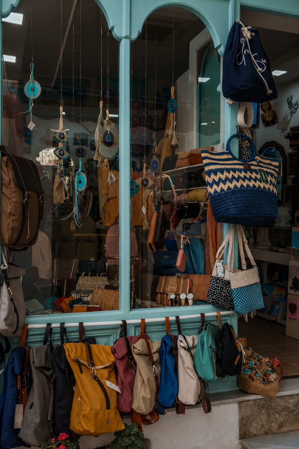 Shopping street in Naoussa with traditional Cycladic surroundings