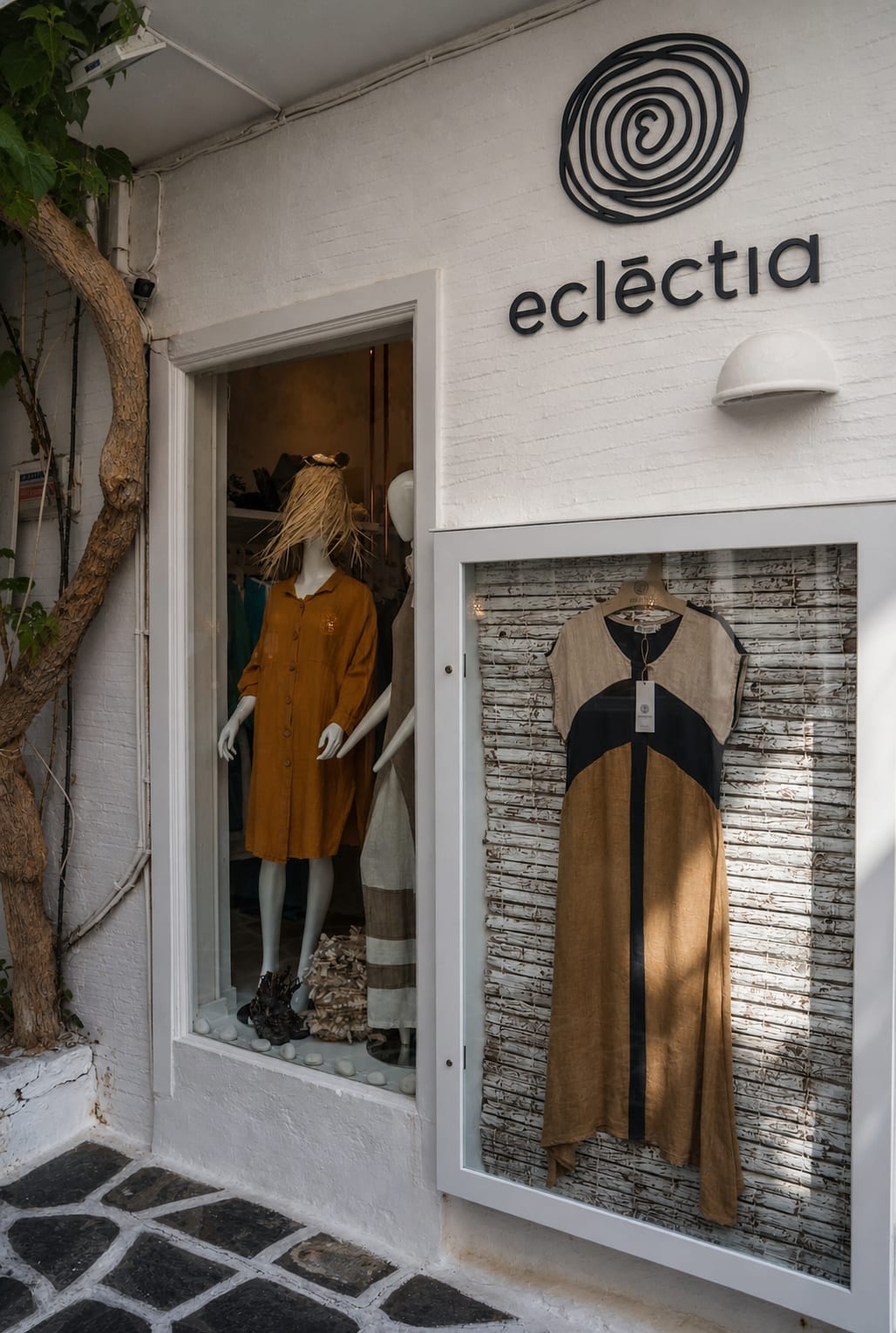 Shops along a charming street in Naoussa, Paros