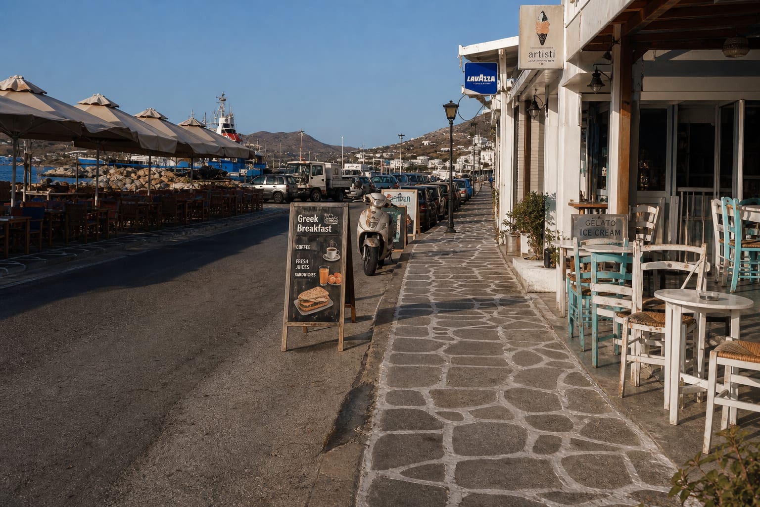 Restaurants and dining streets in Parikia on Paros island