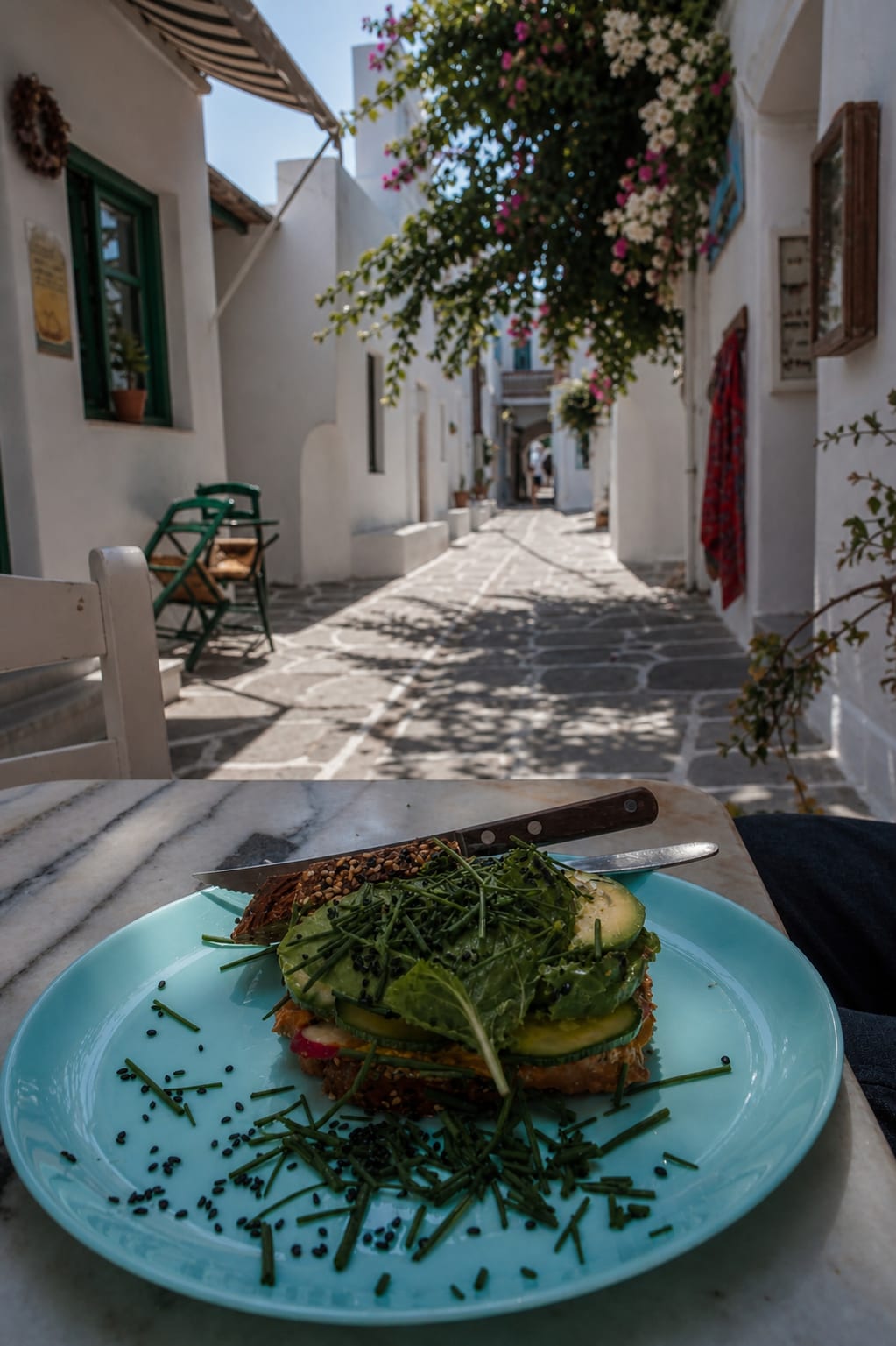 Naoussa dining area with restaurants on Paros island