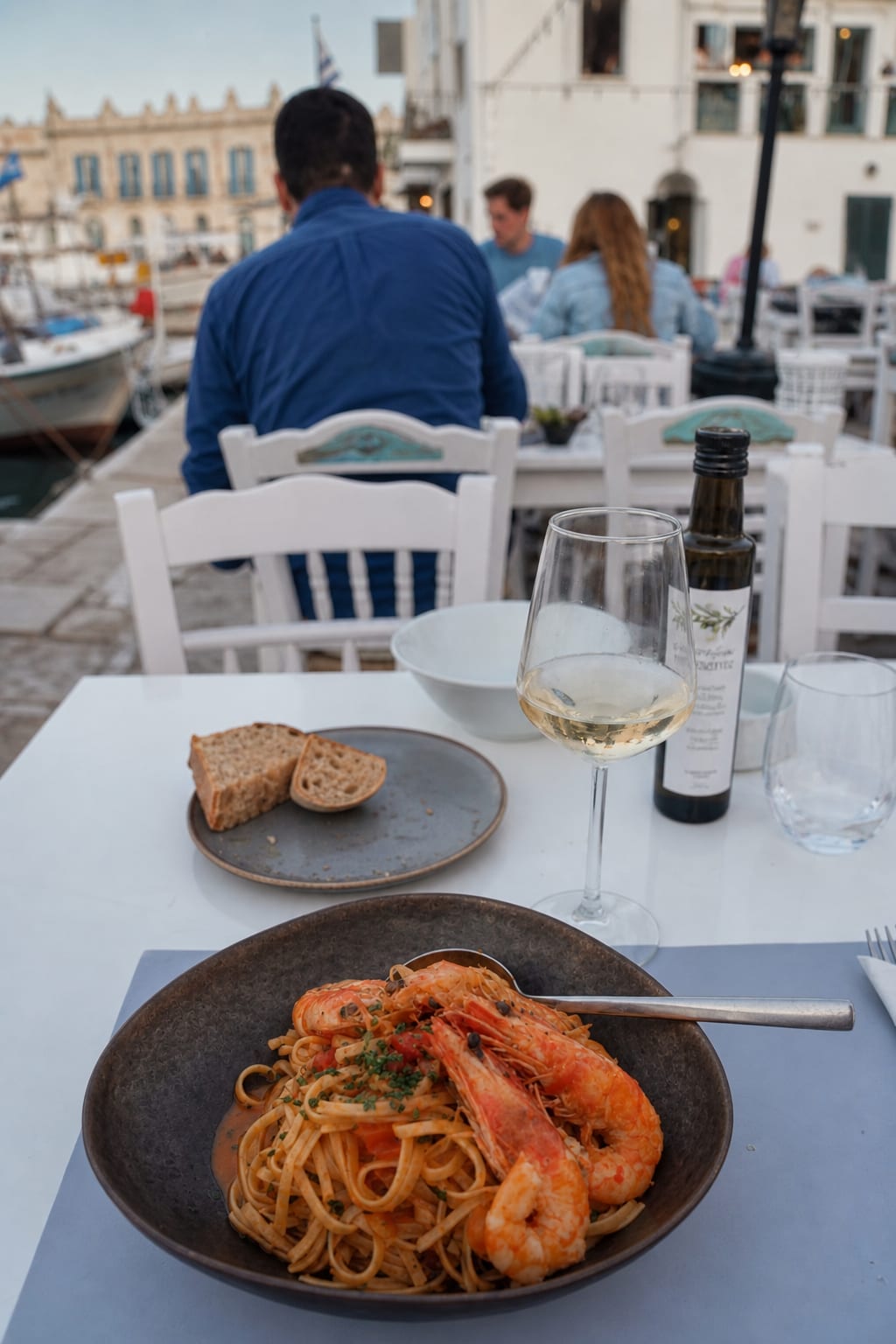 Naoussa Marina waterfront with restaurants and evening atmosphere