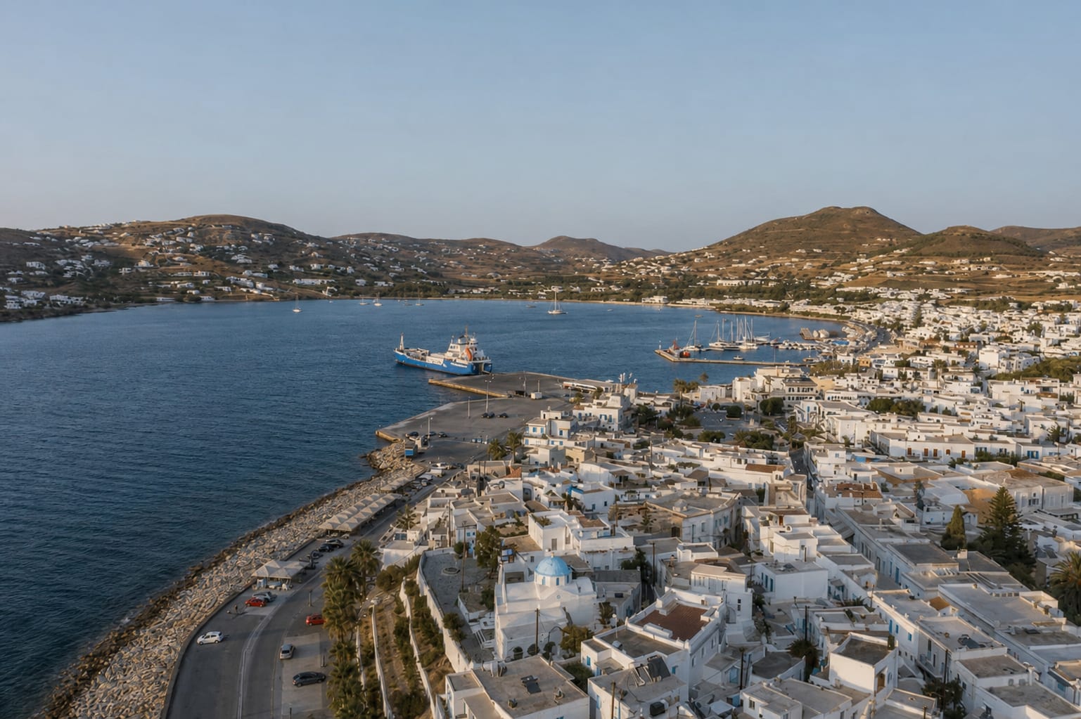 Parikia town and coastline on Paros island