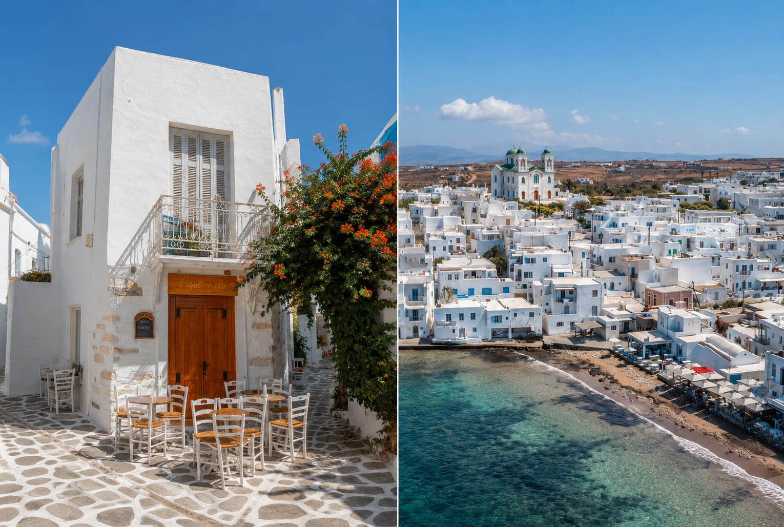 Comparison of Naoussa and Parikia towns on Paros island