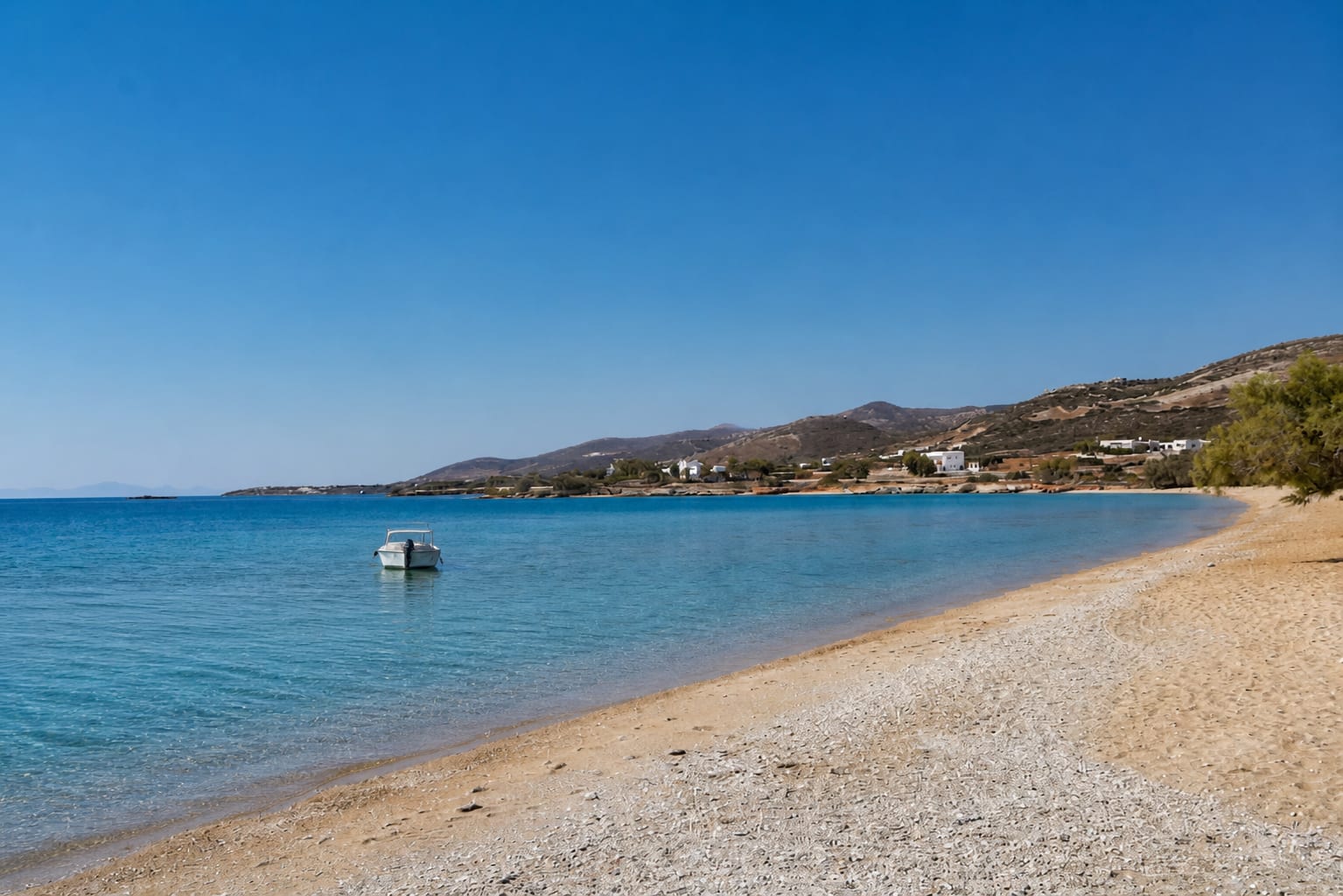Panagia Beach on Antiparos island with coastal scenery