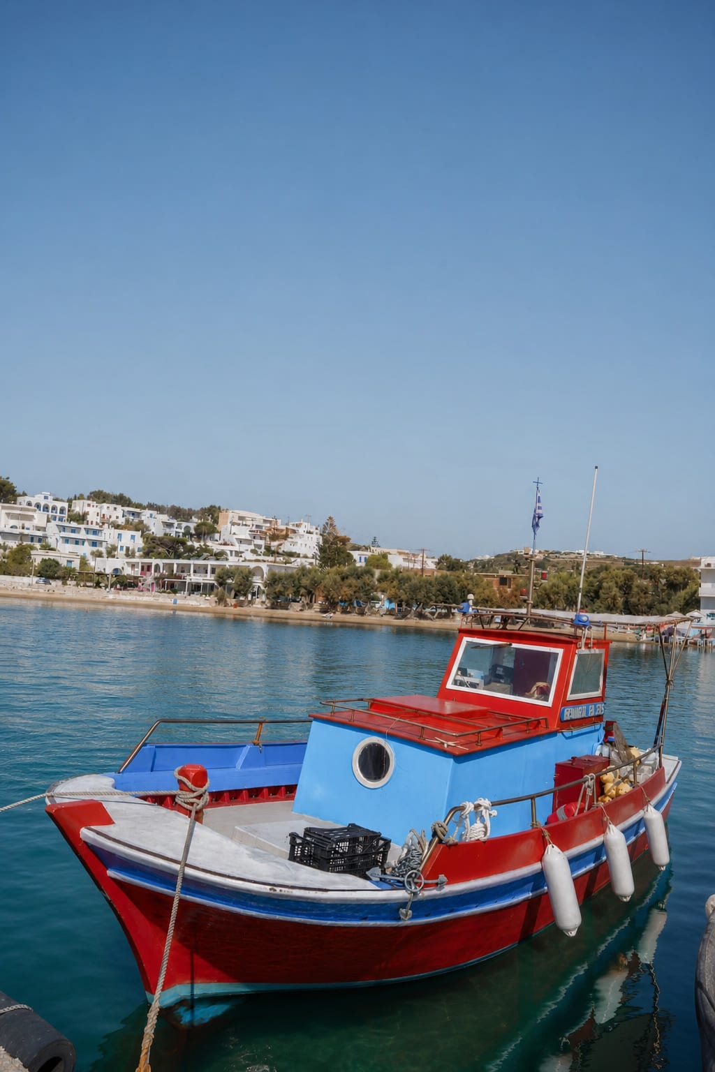 Coastal views of Piso Livadi village on Paros island