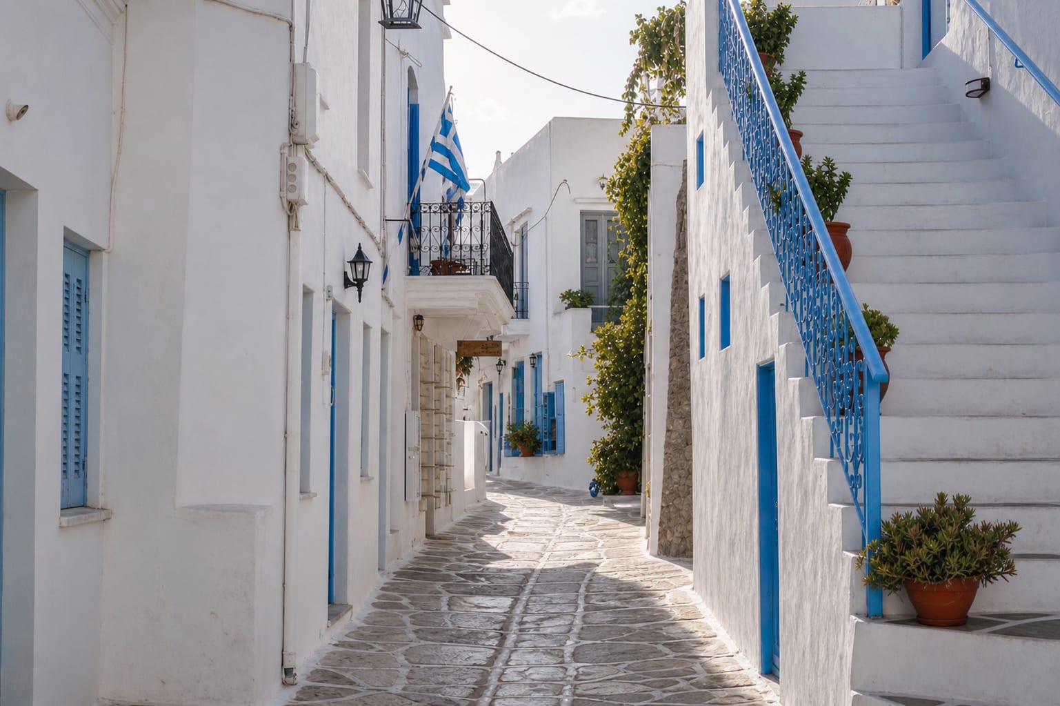 Traditional village streets in Lefkes on Paros island