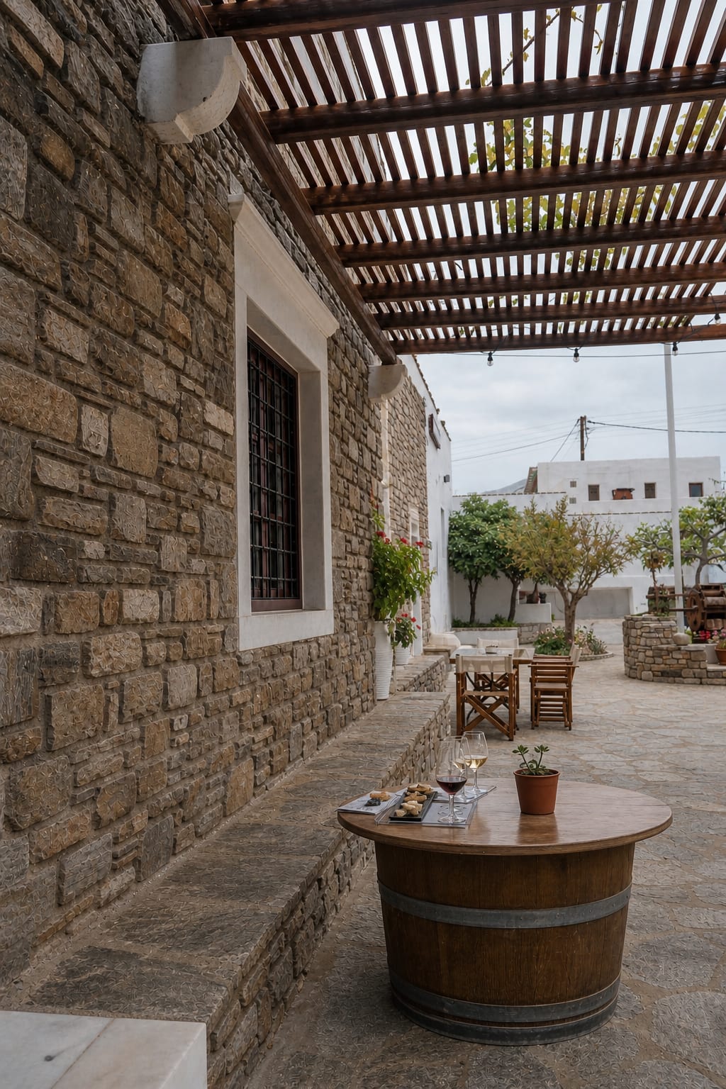 Wine tasting arrangement at Moraitis Winery in Paros