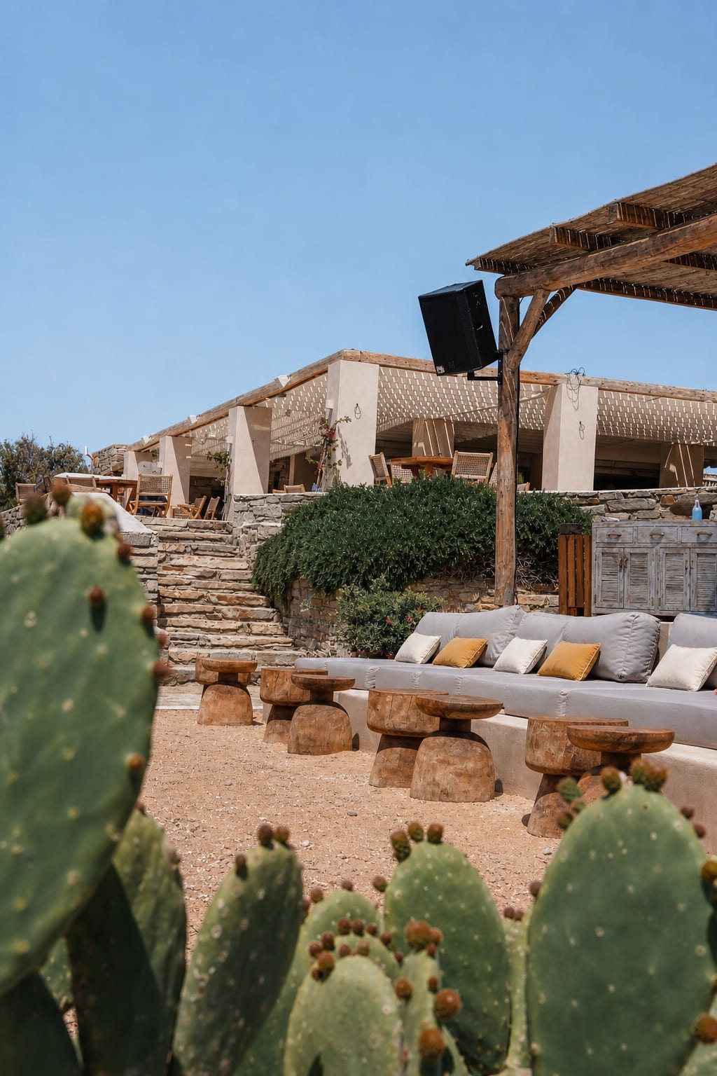 Monastiri Beach Club on Paros beside calm turquoise water