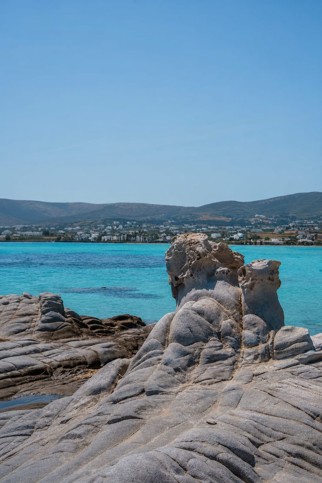 Kolymbithres Beach on Paros with rocky shoreline and turquoise sea