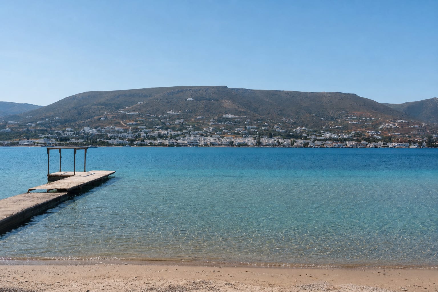 Cabana Beach Club on Paros with sunbeds near the sea