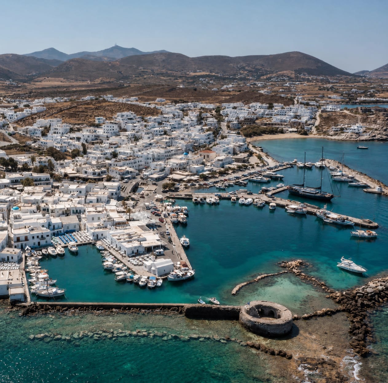Naoussa village on Paros with coastal views and Cycladic charm
