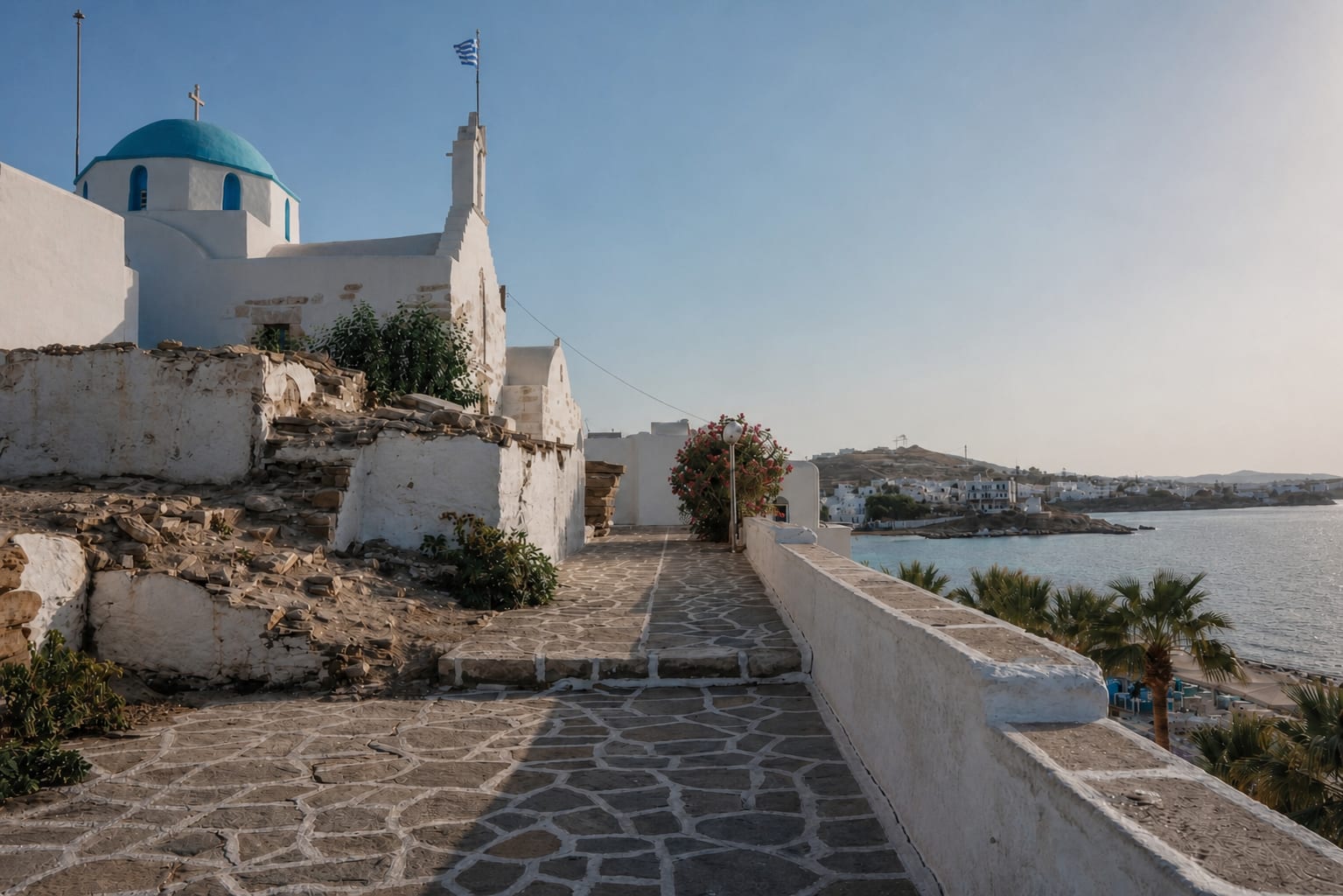 Church of Saint Constantine on Paros with traditional Cycladic architecture
